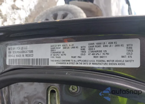 2021 Ram 2500 Big Horn 4X4 6'4 Box from USA, damaged, VIN 3C6UR5DJ6MG671589